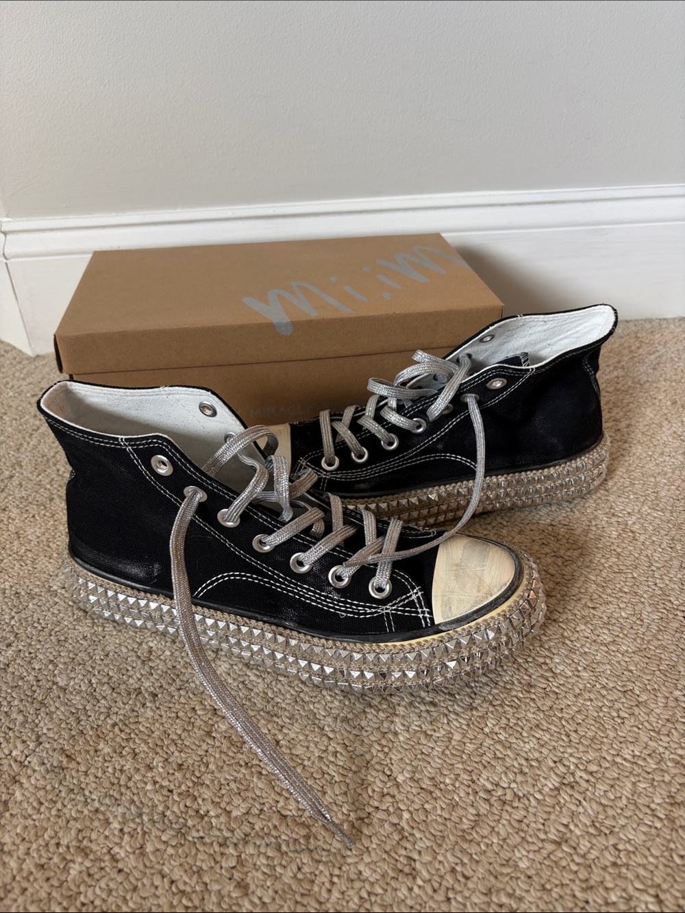 Black Lace-Up High-Top Platform Studded Boots